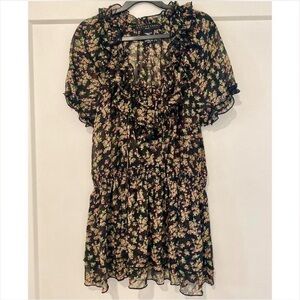 Apostrophe Black Sheer Floral Print Short-Sleeve Blouse